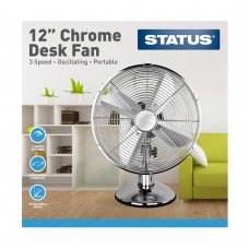 12" Chrome Desk Fan - Oscillating - 3 Speed Settings 