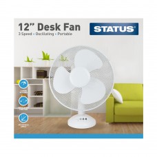 12" White Desk Fan - Oscillating - 3 Speed Settings - Status