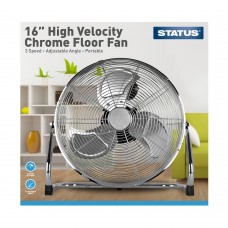 16" Chrome Floor Fan - High Velocity - 3 Speed Settings