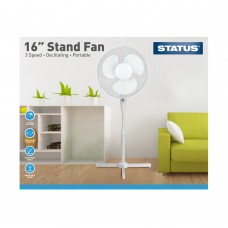 16" White Stand Fan - Oscillating - 3 Speed Settings - Status